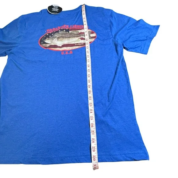 Realtree Fishing Mens XL Blue Graphic T-Shirt Bass USA Flag Navy Heather RTK897 - Picture 2 of 7